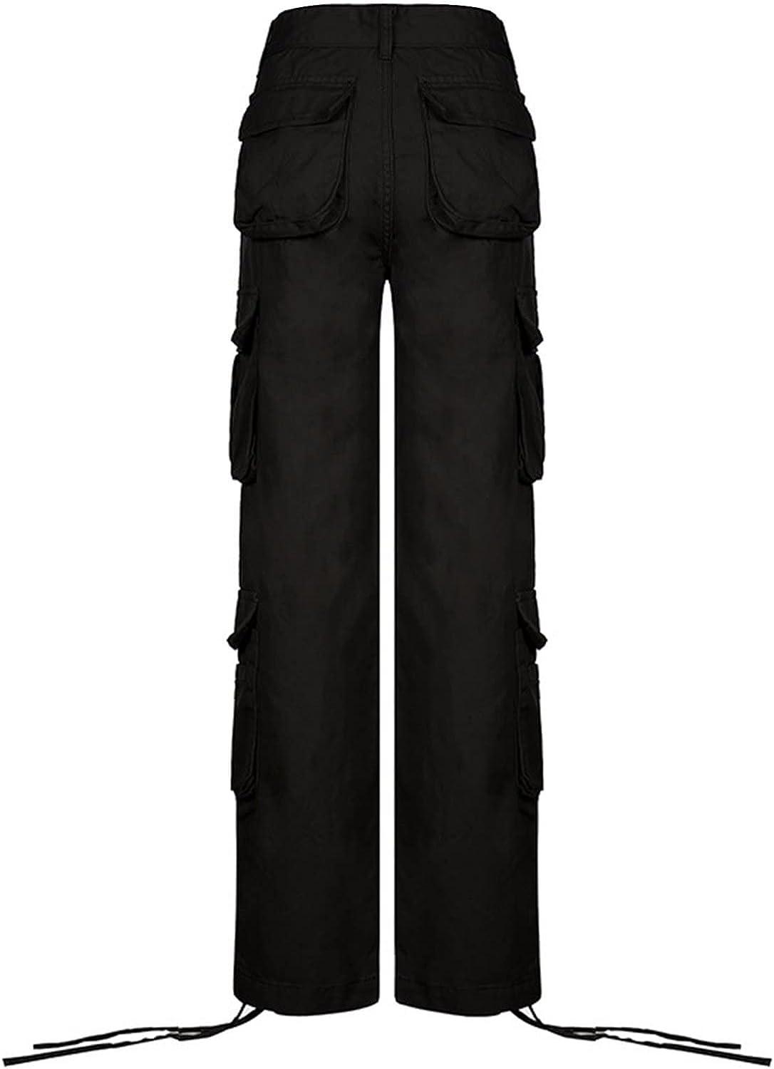New Black High Waist Cargo Pants Women Big Pockets Patchwork Baggy Womens  Jeans