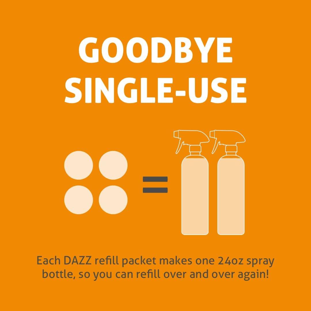 DAZZ Bathroom Cleaner Starter Kit (1 Reusable Spray Bottle, 2 Refills