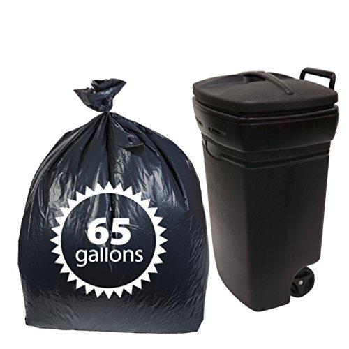 Primode Plastic 65 Gallon Trash Bags, 50 Count - Black