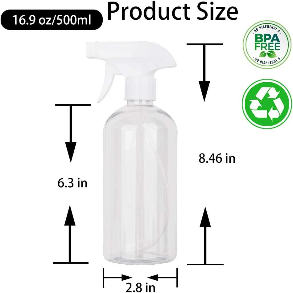 16.9 oz Clear Plastic Spray Bottles Refillable Container for Water