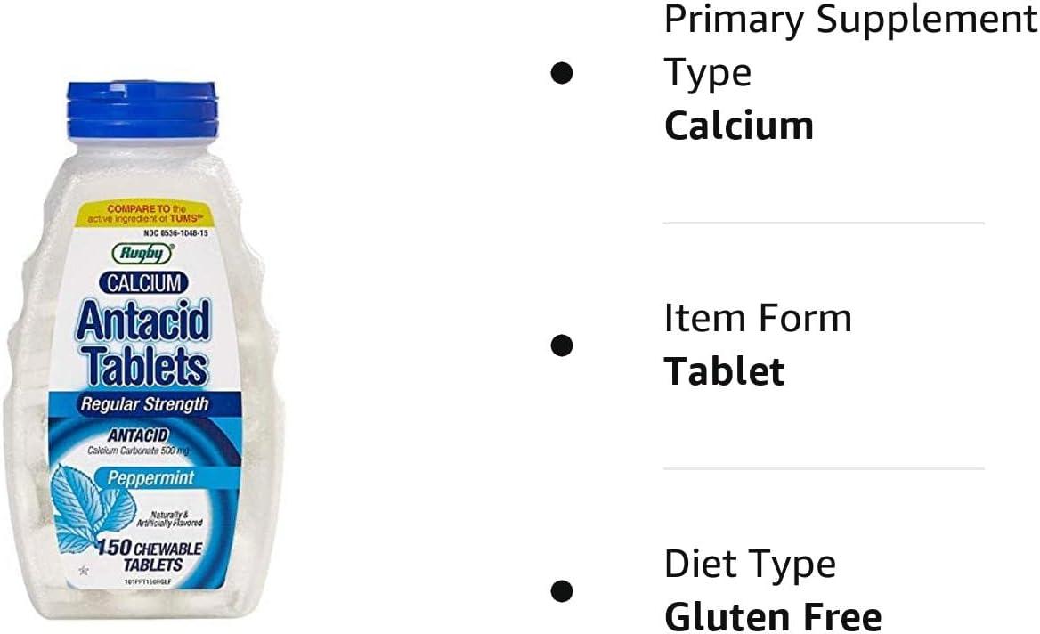 Rugby Calcium Carbonate 500mg Antacid Tablets Peppermint 150 Chewable Tablets Fast Relief