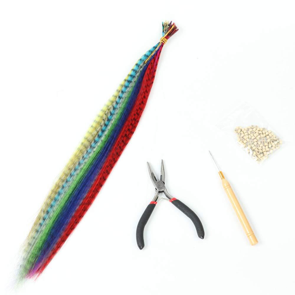 Feather Hair Extension Kit with Synthetic Feathers 100 Beads Plier and