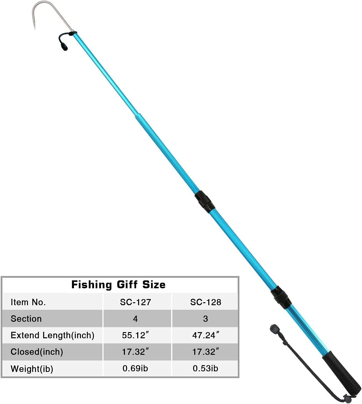 SANLIKE Telescopic Fish Gaff with Stainless Sea Fishing Spear Hook Tackle,  Soft Handle Aluminium Alloy Pole for Saltwater Offshore Ice Tool BLUE  Expansion length 47.2 IN blue