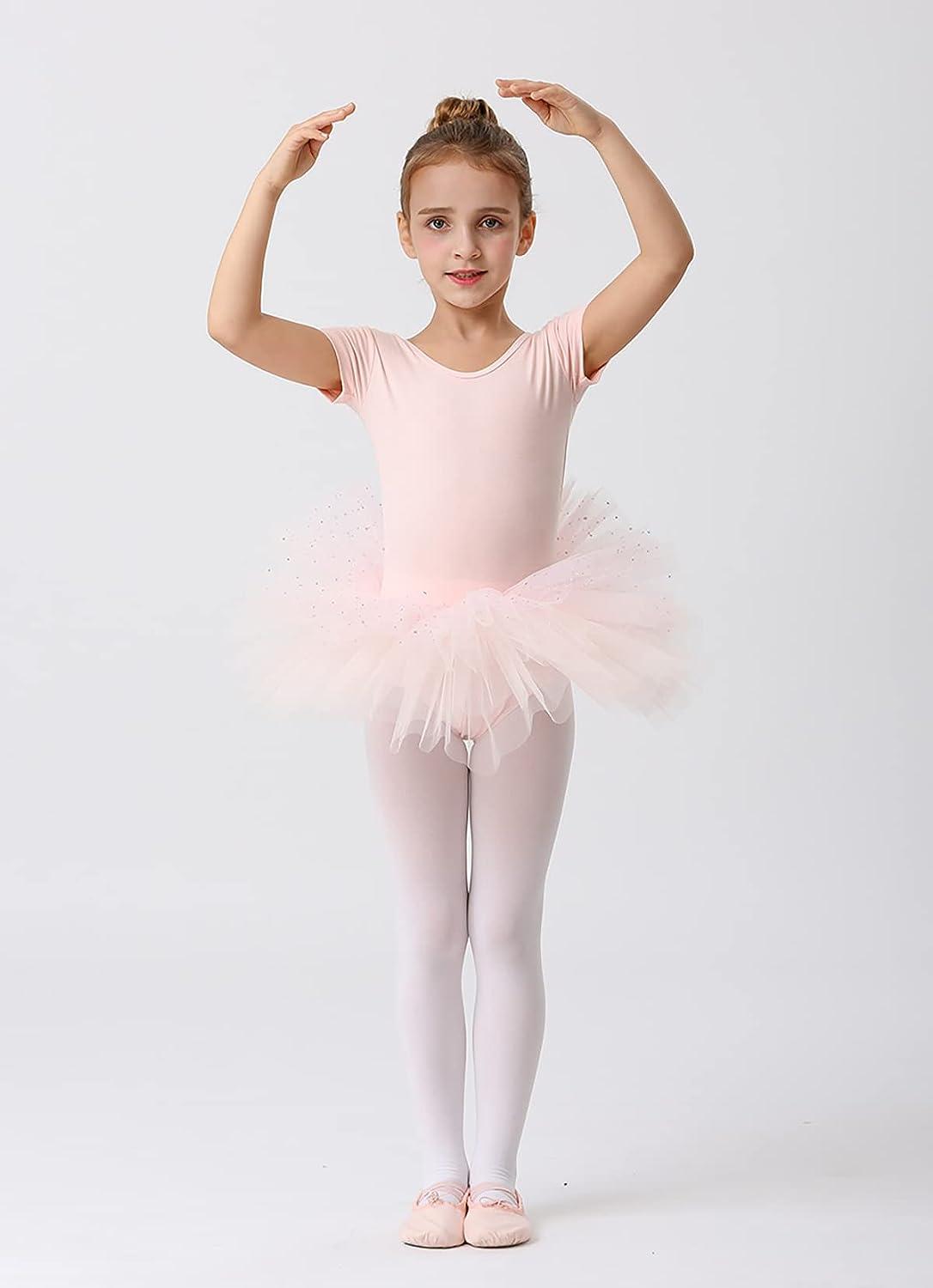 MdnMd Short Sleeve Glitter Dance Ballet Tutu Leotard Ballerina