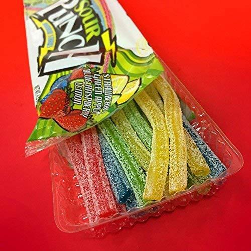 Sour Punch Straws, Rainbow Flavors, 4.5oz Tray (Pack of 12), Lemon