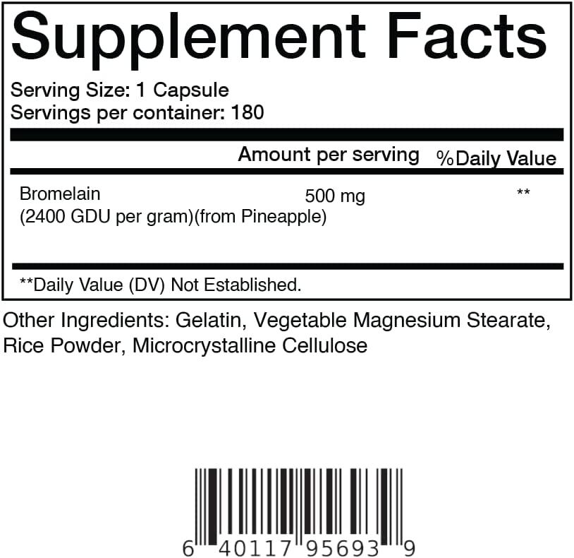 Bromelain Pineapple Extract 500mg Capsules 180 Count Supports