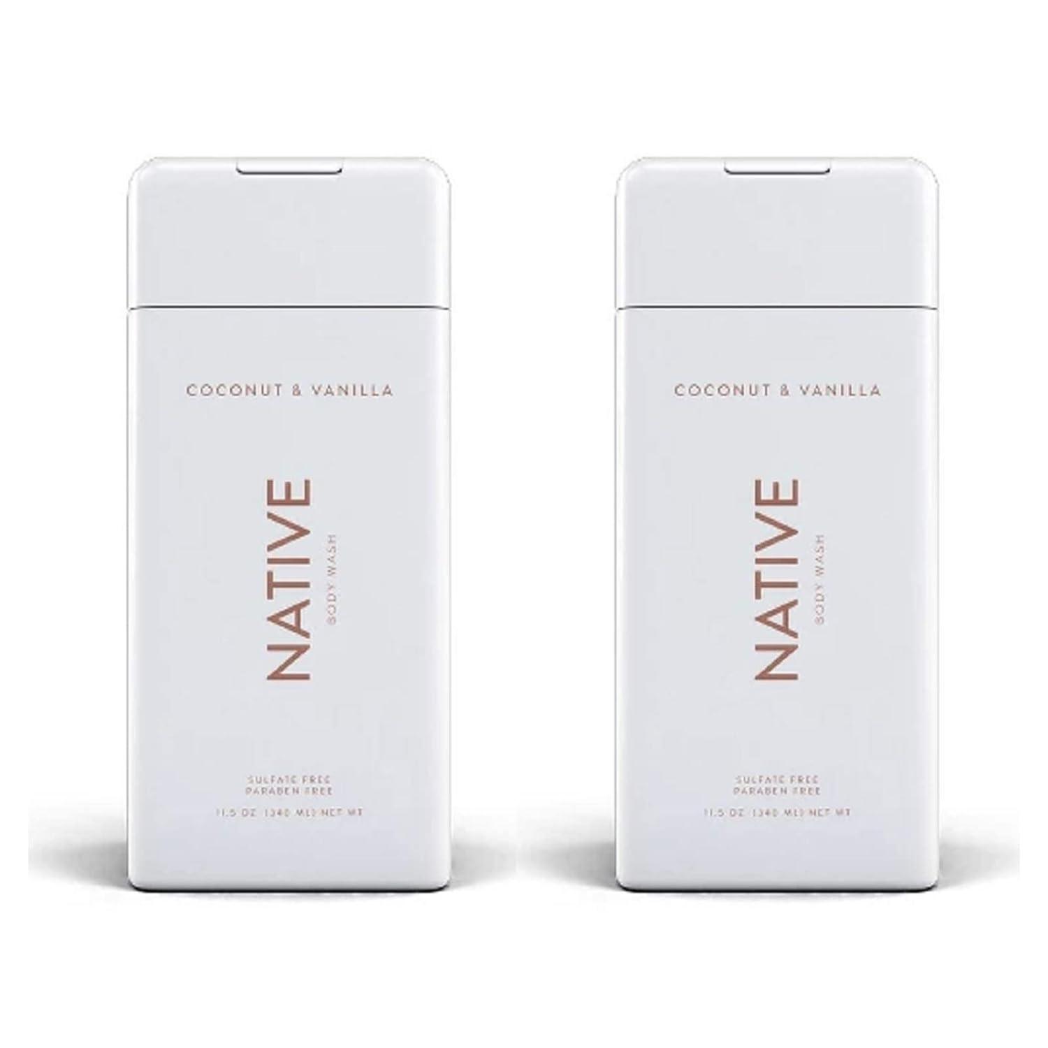 NATIVE Body Wash Coconut & Vanilla 11.5 oz (340ml) 2PACK for Hydrating
