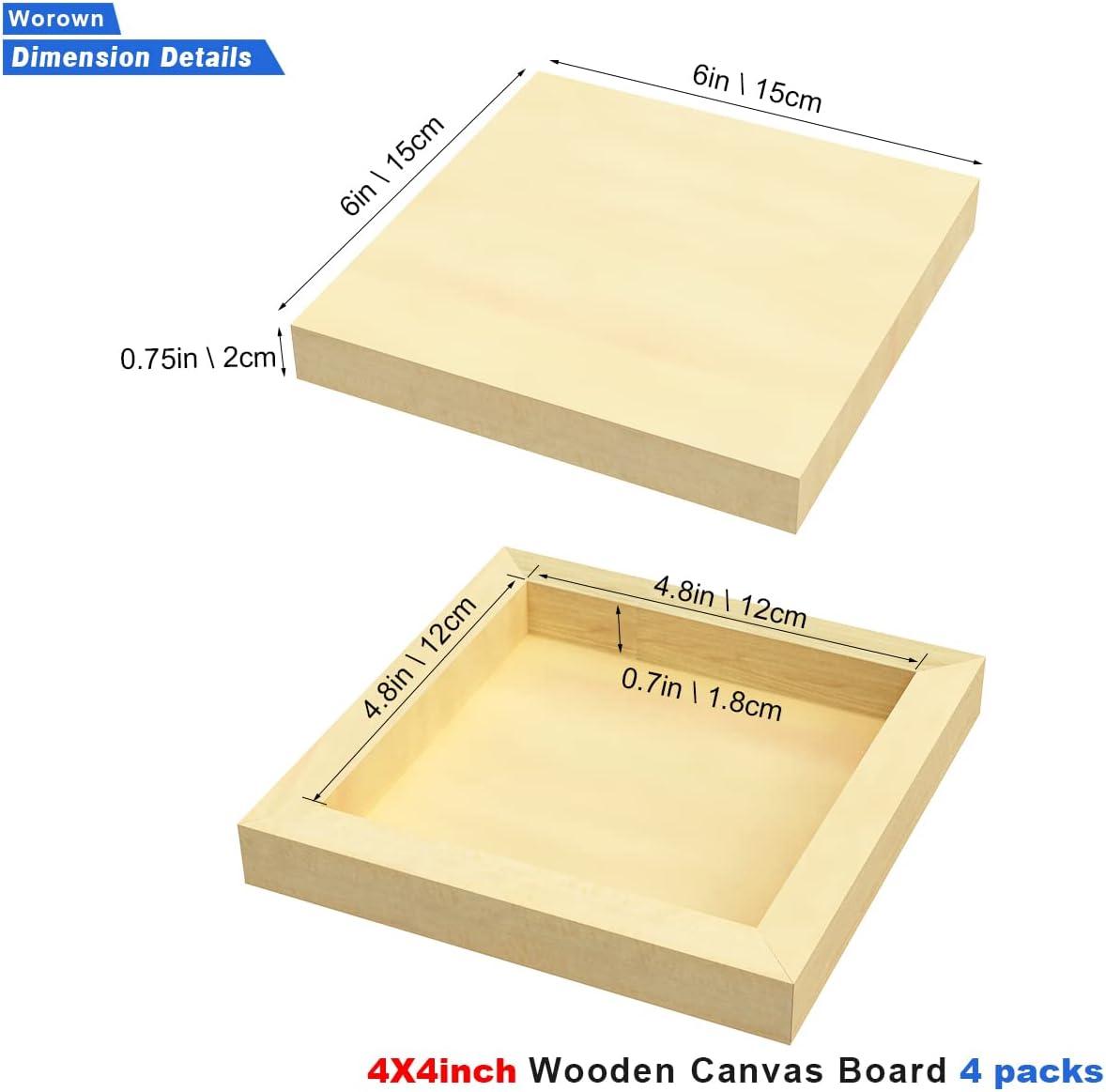 Worown 4pcs 6 x 6 Wood Panel Wood Canvas Boards Wood Panels for Painting  Crafts Pouring Art 6 x 6