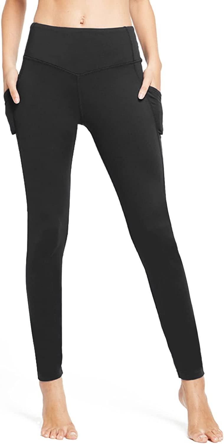 BALEAF Women's Fleece Lined Winter Leggings High Waisted Thermal Warm Yoga  Pants with Pockets Medium A Black With Pockets