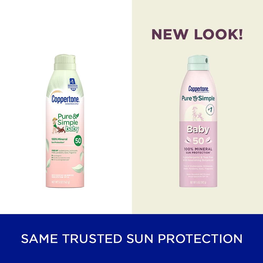 Coppertone Pure and Simple Baby Sunscreen Spray SPF 50 Zinc Oxide