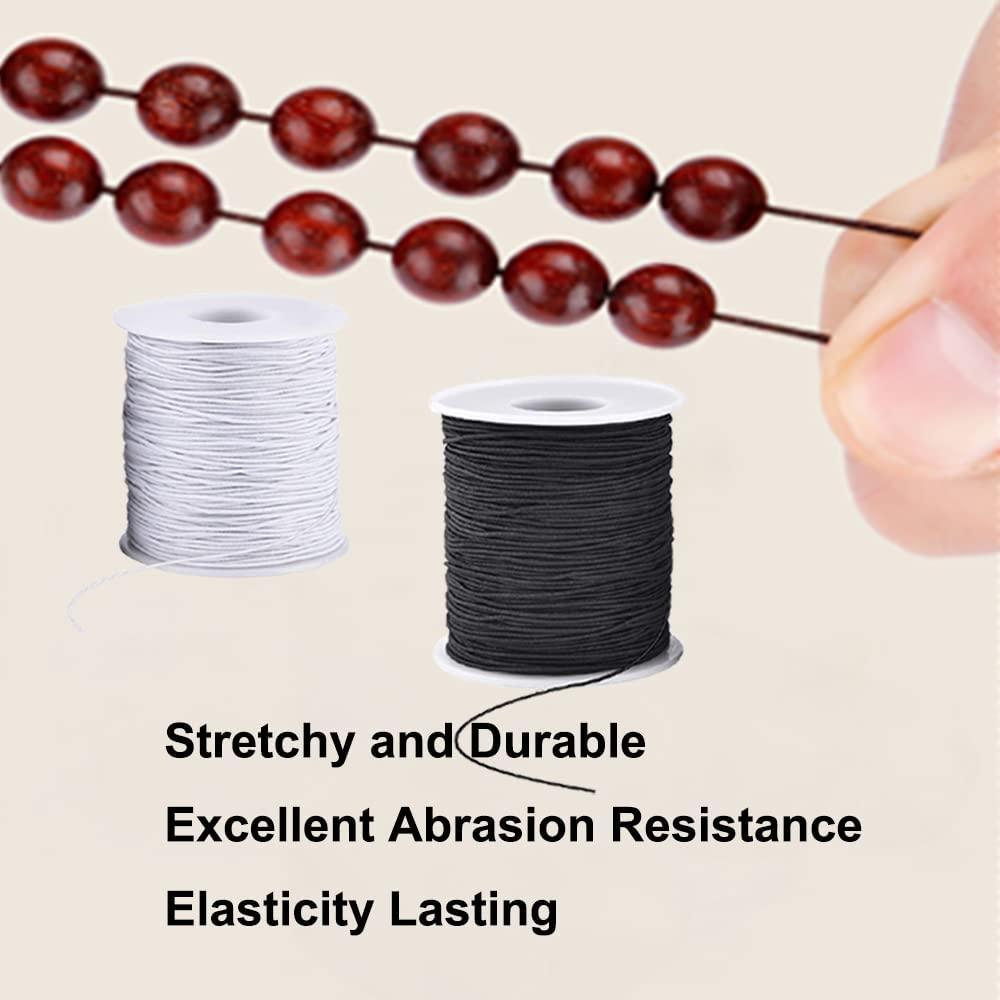  2 Rolls 1 mm Elastic Beading Cord for Bracelet Stretchy Elastic  String for Jewelry Making Sewing Necklace 100 Meters Elastic Bracelets Cord  Crafts Beading Thread DIY Crafting Cord (Black + White)