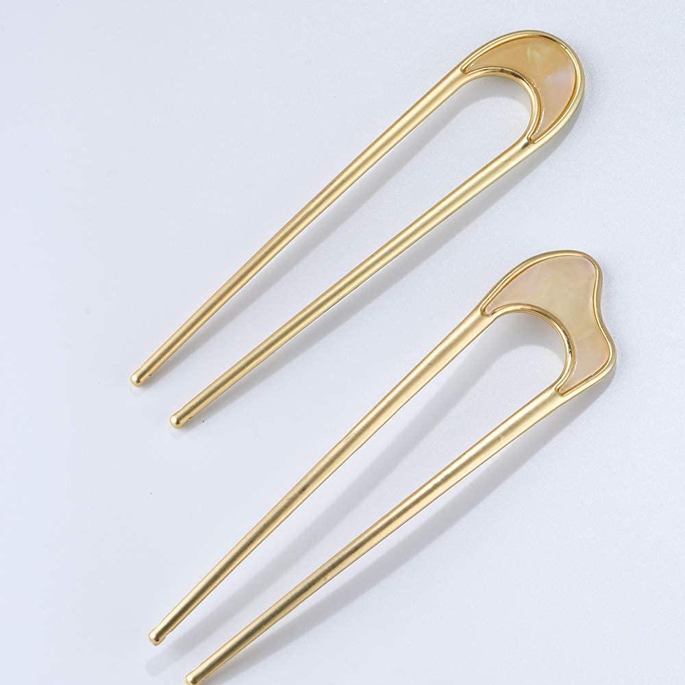 U-Shaped Hair Pins Metal Vintage Hair Sticks French Hair Pin Hairstyle  Chignon for Women Girls2PCS (3 Styles)-Style 1  Color