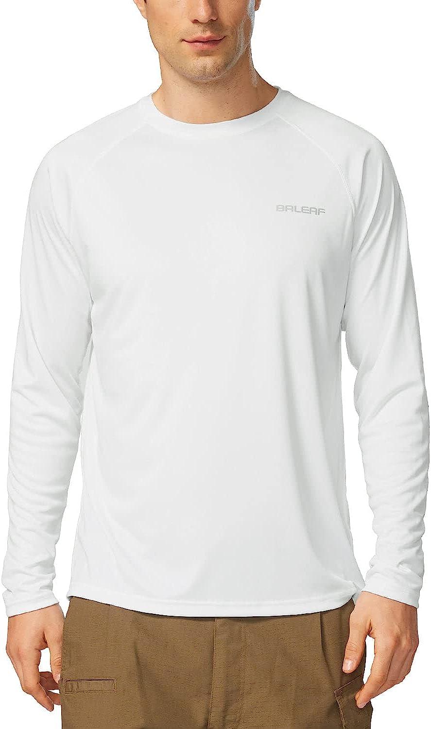 BALEAF Men's Sun Protection Shirts UV SPF T-Shirts UPF 50+ Long Sleeve Rash  Guard Fishing Running Quick Dry 01-white X-Large
