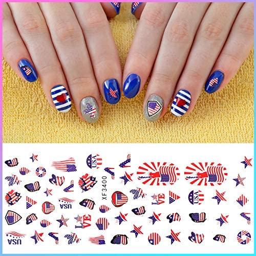 TailaiMei 4th of July Nail Decals Stickers, Self Adhesive Independence Day  Patriotic American Flag DIY Design Nail Art Decorations (8 Sheets)  Independence Day, 8 Sheets