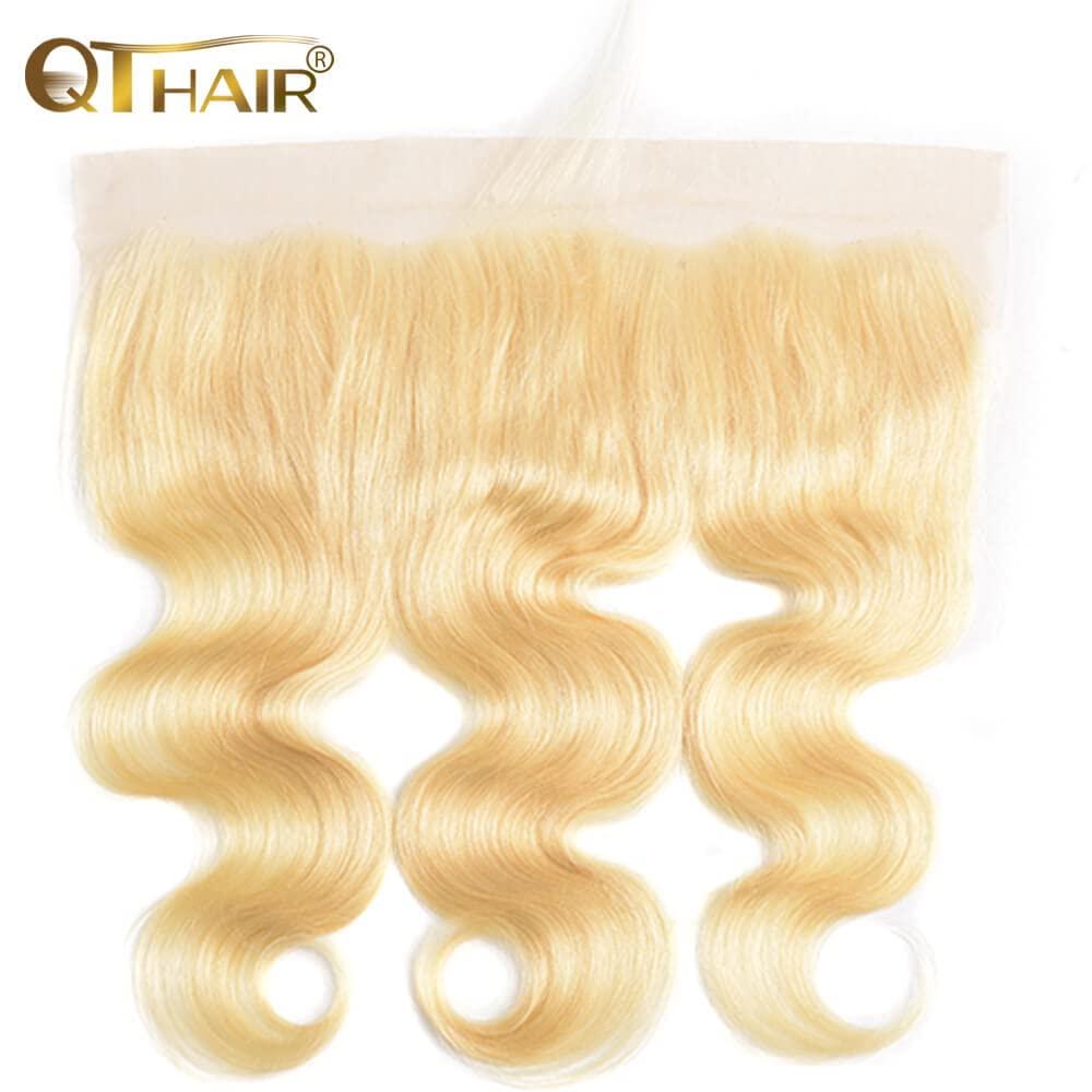 QTHAIR 12A Russian Blonde #613 Transparent Lace Frontal 16in 100% Russian  Blonde Human Hair Body Wave Ear to Ear Lace Frontal for Black Women (16