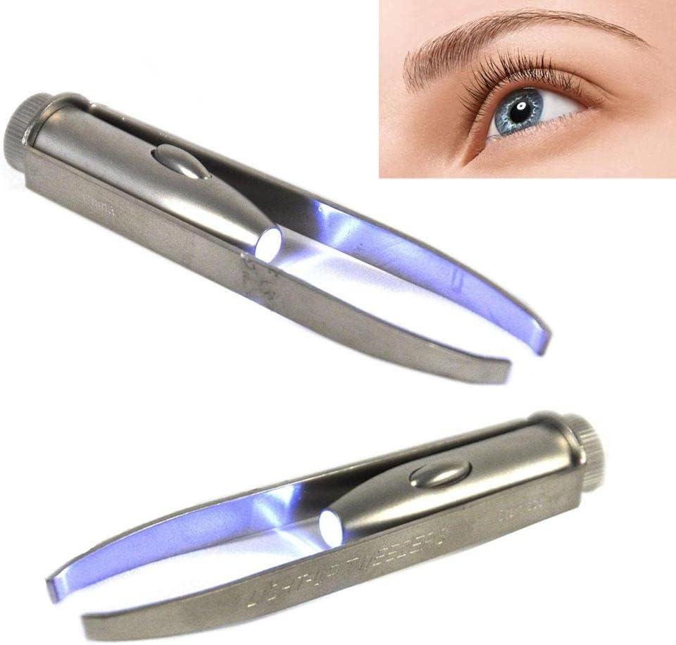 5 Pieces Lighted Tweezers for Facial or Hair Eyebrows Stainless