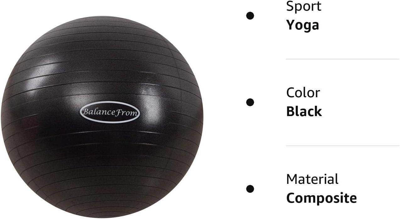 BalanceFrom Anti-Burst and Slip Resistant Exercise Ball Yoga Ball Fitness  Ball Birthing Ball with Quick Pump 2 000-Pound Capacity Black 22-inch M