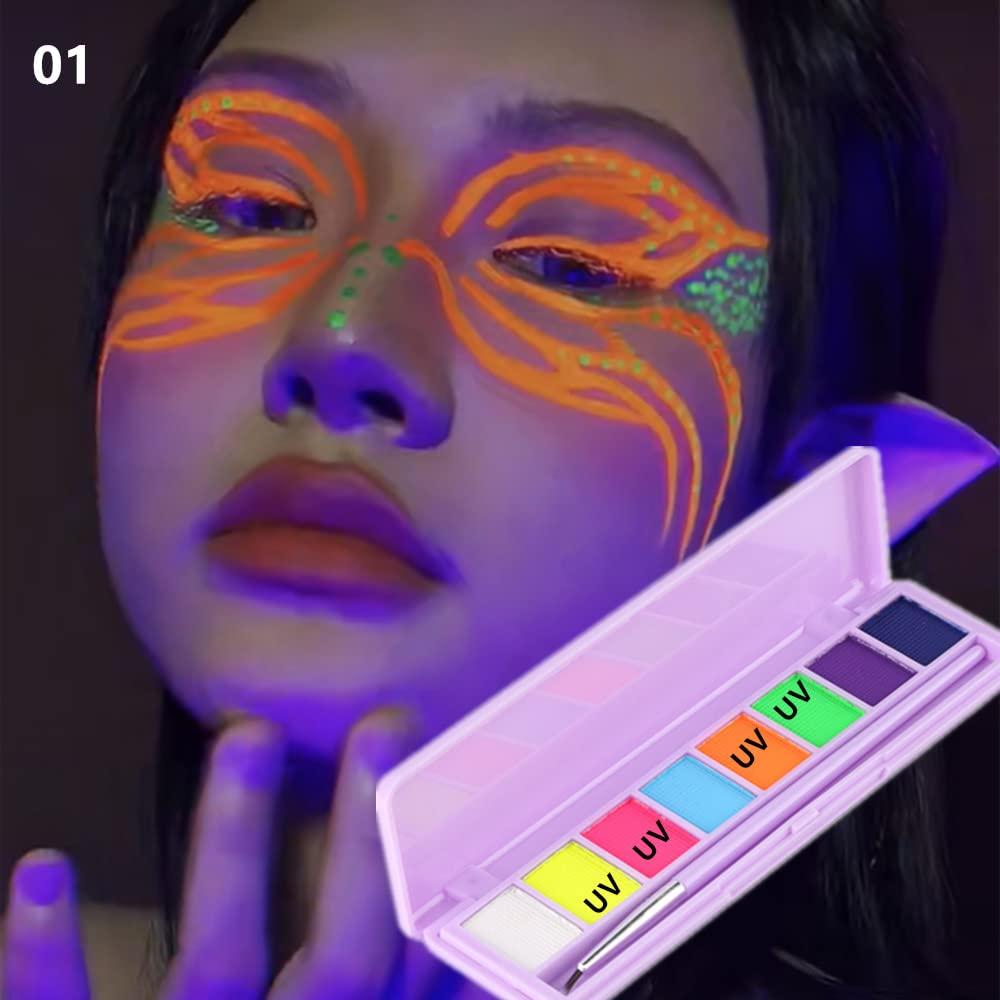 Go Ho 8 Colors Water Activated Eyeliner Palette,Highly Pigmented Bright  Vibrant Fluorescent Rainbow Colorful Face and Body Paint Makeup,Matte and  UV Glow Graphic Eyeliner,With Eyeliner Brush-01 