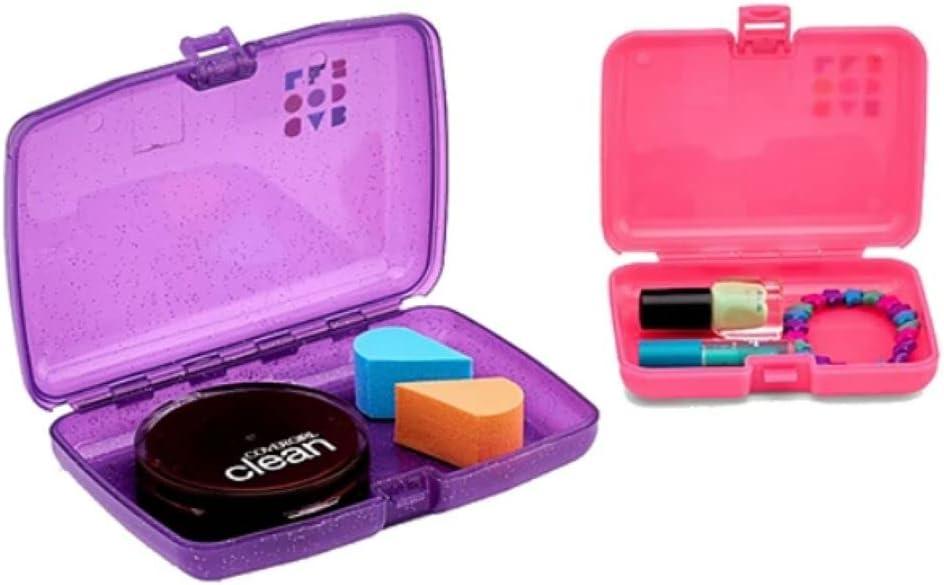 Caboodles Care Pack and Lil Bit Set  Mini Cosmetic Storage for Purse With  Snap-Tight Latch, Hot Pink & Purple