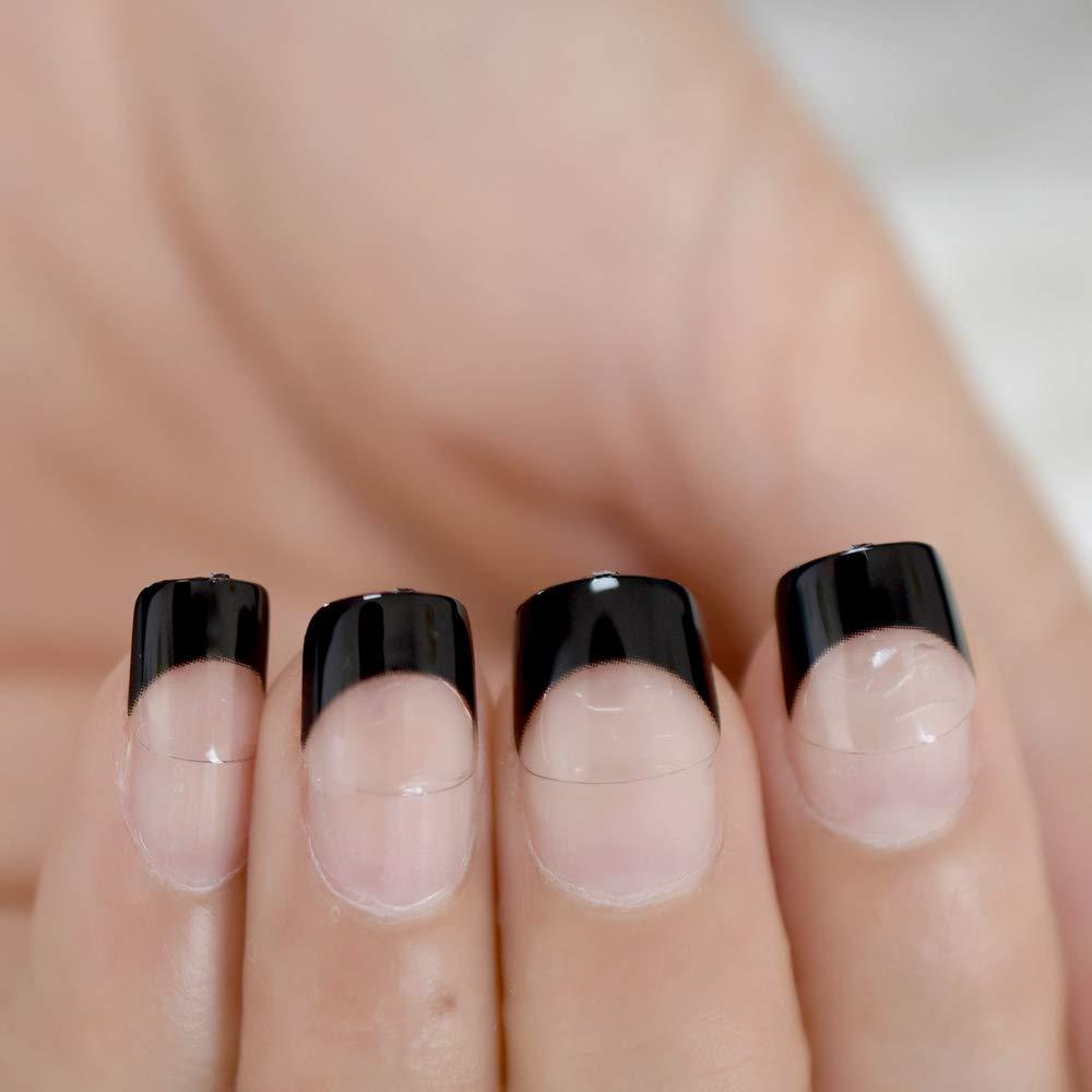 240pcs Black French Manicure Half Nail Tips Transparent Square French Nails  DIY Nail Extension Tip 10 sets of 24pcs/kit Black tips