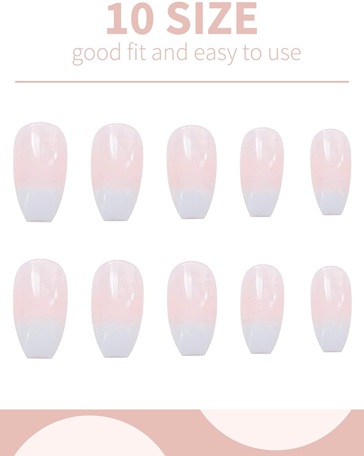 Translucent Press on Nails Medium Length, Glue on Nails for Women, French Nails Coffin, Acrylic