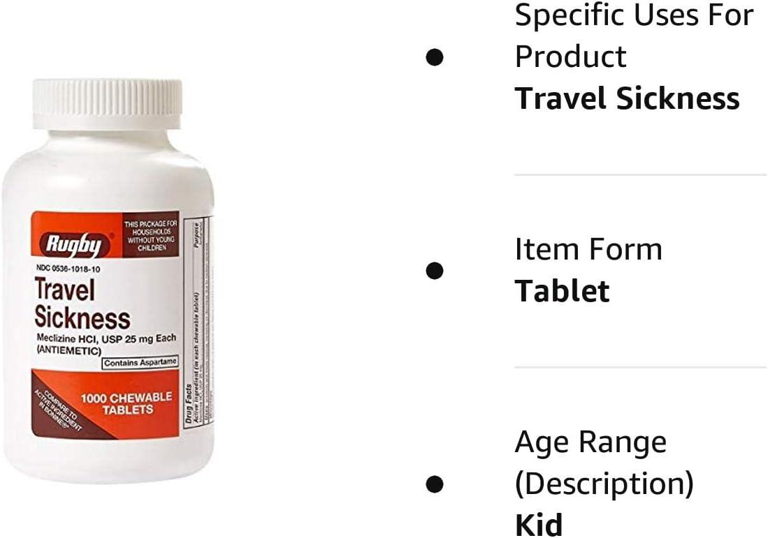 Travel Sickness Relief 25mg Chewable Tablets 1000 Count