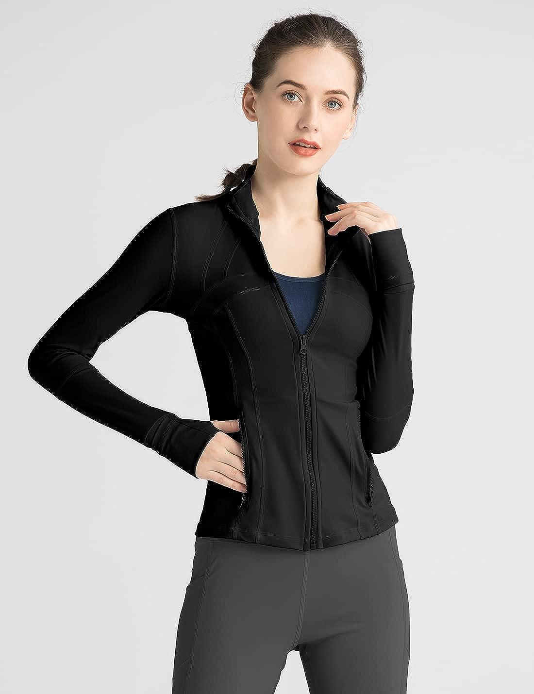 Gacaky Women's Slim Fit Workout Running Track Jackets Full Zip-up Yoga Athletic  Jacket with Thumb Holes Black X-Small
