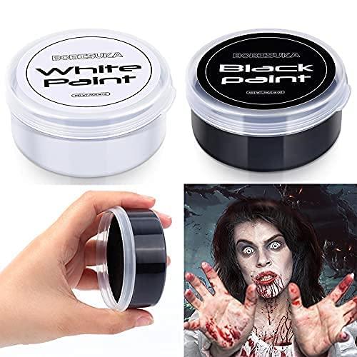 BOBISUKA Special Effects SFX Halloween Makeup Kit Black White Face Body  Paint + Scar Wax with Spatula Tool + Fake Blood + Elf Ears + Vampire Teeth  + Stipple Sponges Cosplay Dress