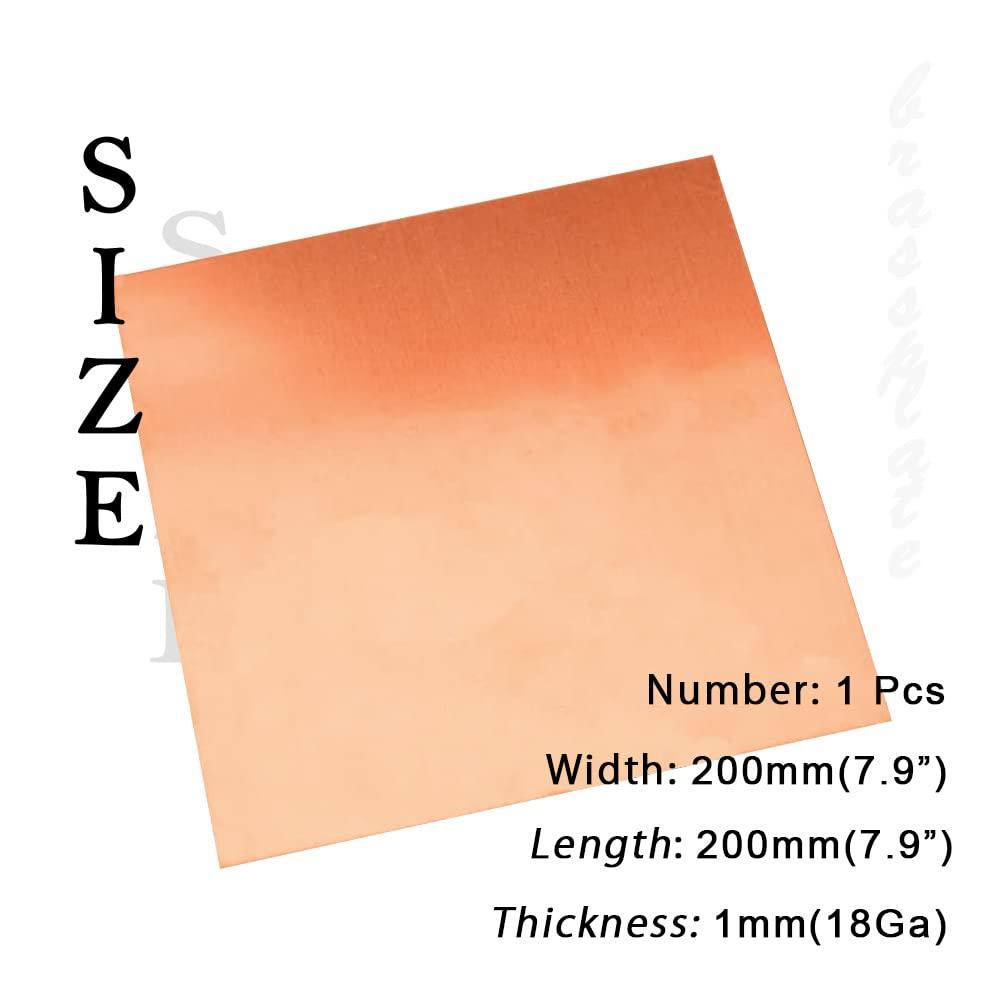 Tynulox 18 Gauge 99.9% Pure Copper Sheet 1 Pcs (0.04 x 7.9 x 7.9) Copper  Plates Brass Plates for Jewelry Crafts Repairs Electrical 18Ga Thickness  7.9W 7.9L