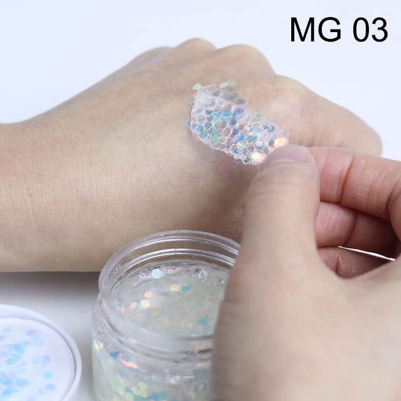White Body Glitter Gel Holographic Face Glitter Makeup Chunky Glitter Peel Off Formula