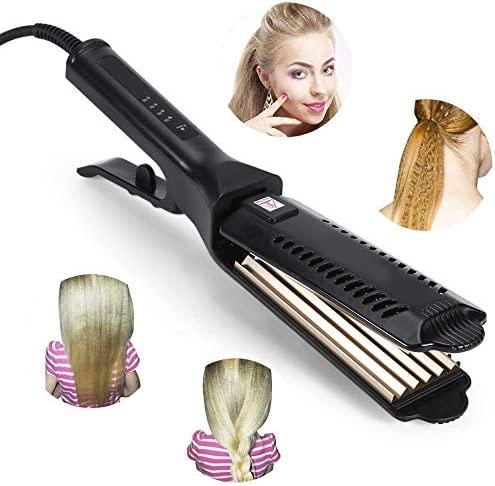 Hair Crimper for Women, 6 Teeth Corrugated Wave Hair Straightener Styling  Tool, Adjustable Temperature Ceramic Tourmaline Straight Plate Clip  Volumizing Crimper Hair Iron