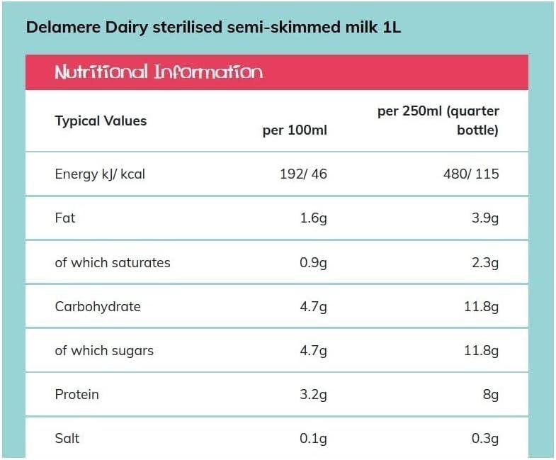 1L Delamere Dairy Sterilised Semi Skimmed Long Life Milk Plastic Bottle