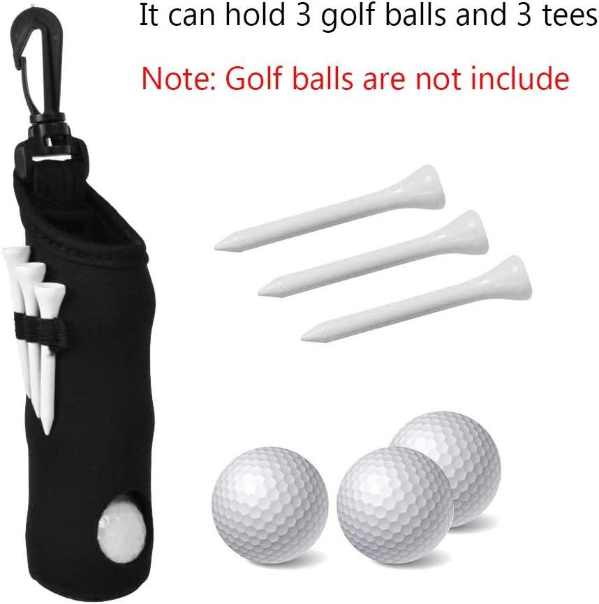 ASENVER 2 Pack Golf Ball Carry Bag Golf Tee Holder Pouch with Light Weight  Hook Portable Golf Ball Storage Bag for 3 Golf Ball 3 Tees Black+Black