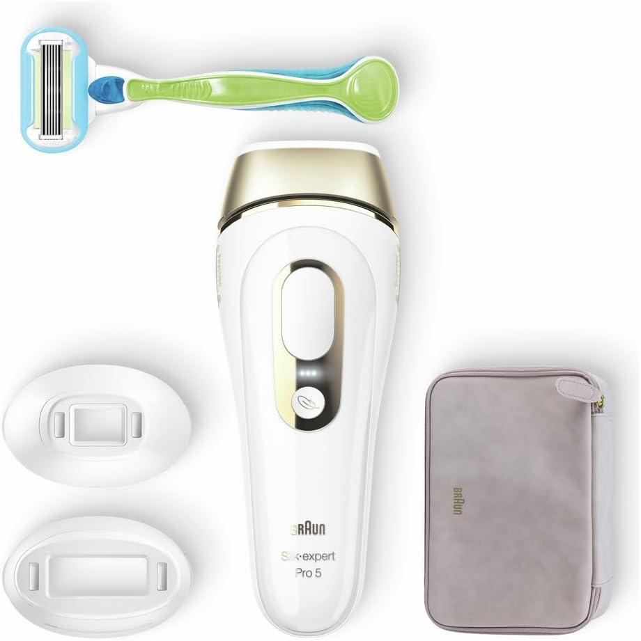 Braun IPL Silk-Expert Pro 5 At Home Hair Removal With Pouch Wide Head  Precision Head And Venus Razor Alternative For Laser Hair Removal Gift For  Women White/Gold PL5223 IPL 5223
