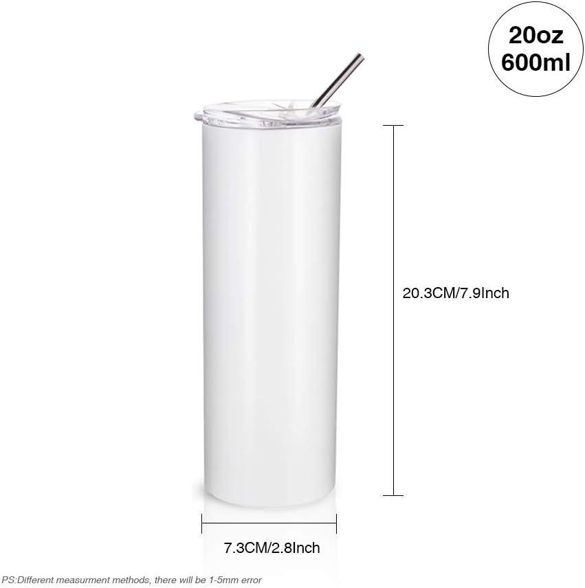 Craft Express 4 Pack 20 oz. Stainless Steel Skinny Sublimation Tumbler with  Lid and Straw