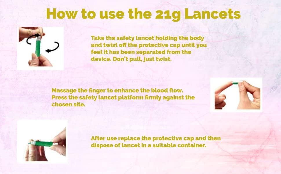 100 Count One Step 21G Safety Blood Lancets Gentle Pressure Activated