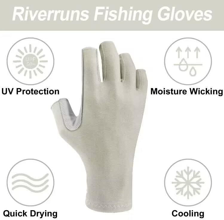 Riverruns Fingerless Fishing Gloves- Fishing Sun Gloves- UV Protection  Gloves Men and Women Fishing, Boating, Kayaking, Hiking, Running, Cycling  and Driving 