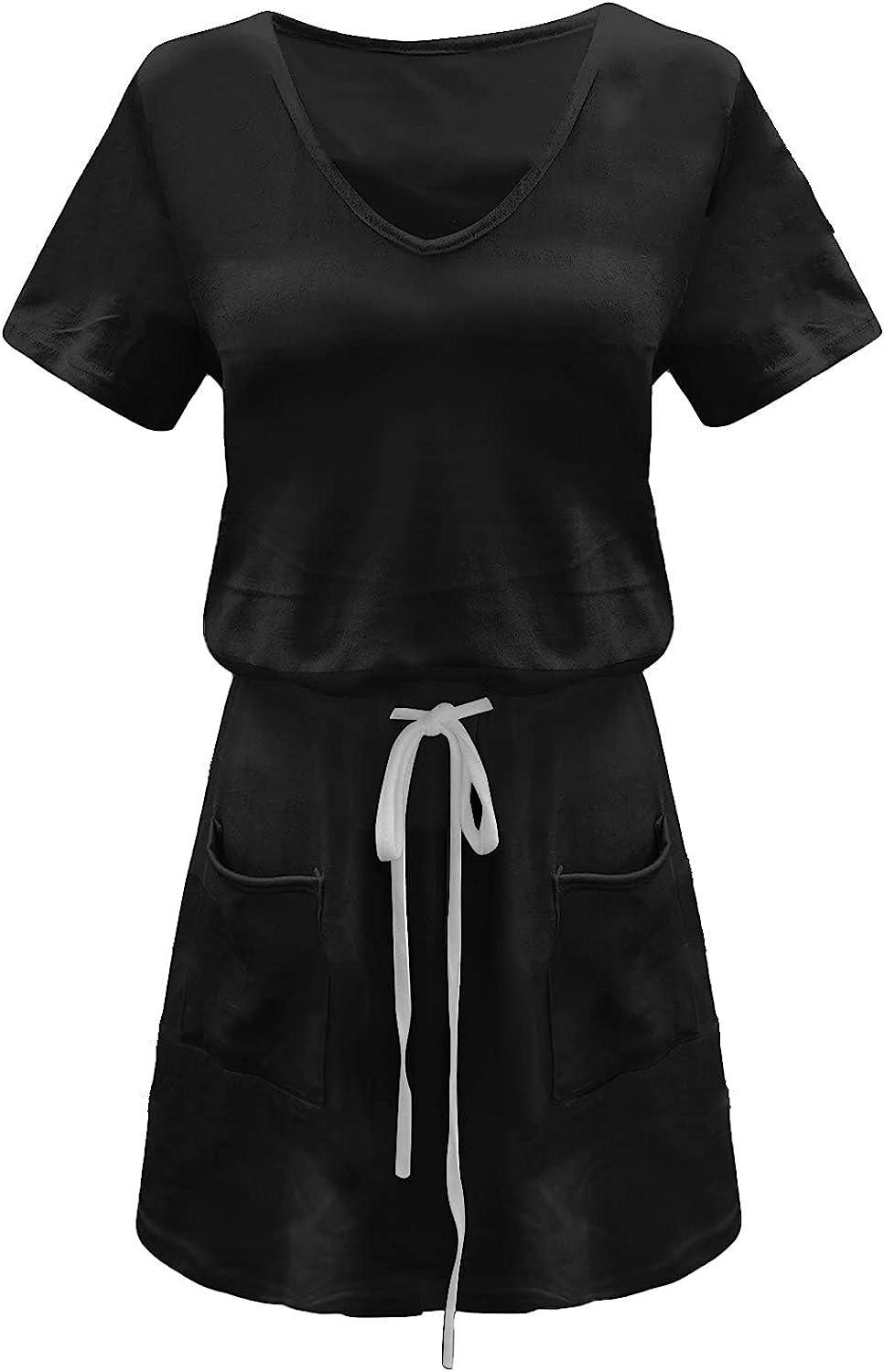 Women's Casual Summer Dress | V Neck Striped Sun Dress with Pockets - Black  | Buy Now with Express International Delivery