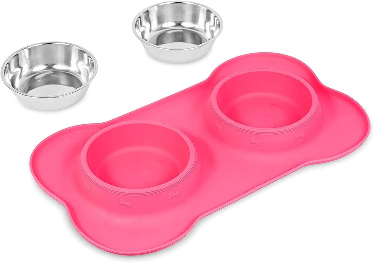 Qianhui Dulovmi Pet Dog Bowls 2 Stainless Steel Dog Bowl with No