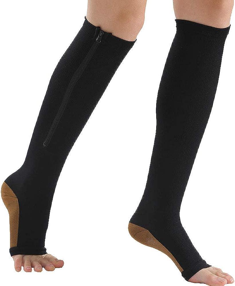 Buy 2-Pack Zipper Compression Socks for Men/Women with Open Toe