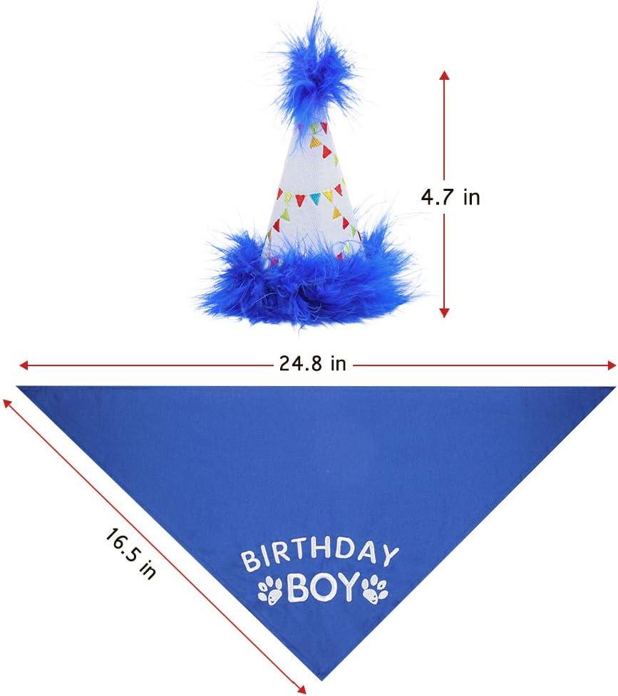 Dog Birthday Hat Bandana Set Soft Birthday Boy Triangle Scarf and