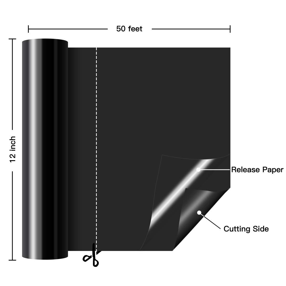 HTVRONT Black Permanent Vinyl for Cricut - 12 x 50 FT Black Vinyl Roll  Adhesive Vinyl Sheets for Cricut Silhouette and Cameo Glossy Black