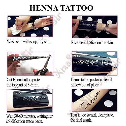 XMASIR 16 Sheets Temporary Henna Tattoo Kit Reusable Tattoo Stencils Sets  Indian Arabian Temporary Tattoo Templates Kit for Body Hand Art Black2-16pcs