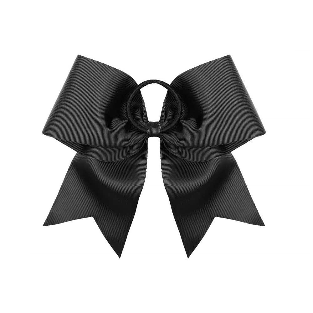 Black Cheer Bow 2 PCS 8 Inch Large Cheer Hair Bows Ponytail Holder Elastic  Band Handmade for Cheerleaders Teen Girls College Sports (Black)