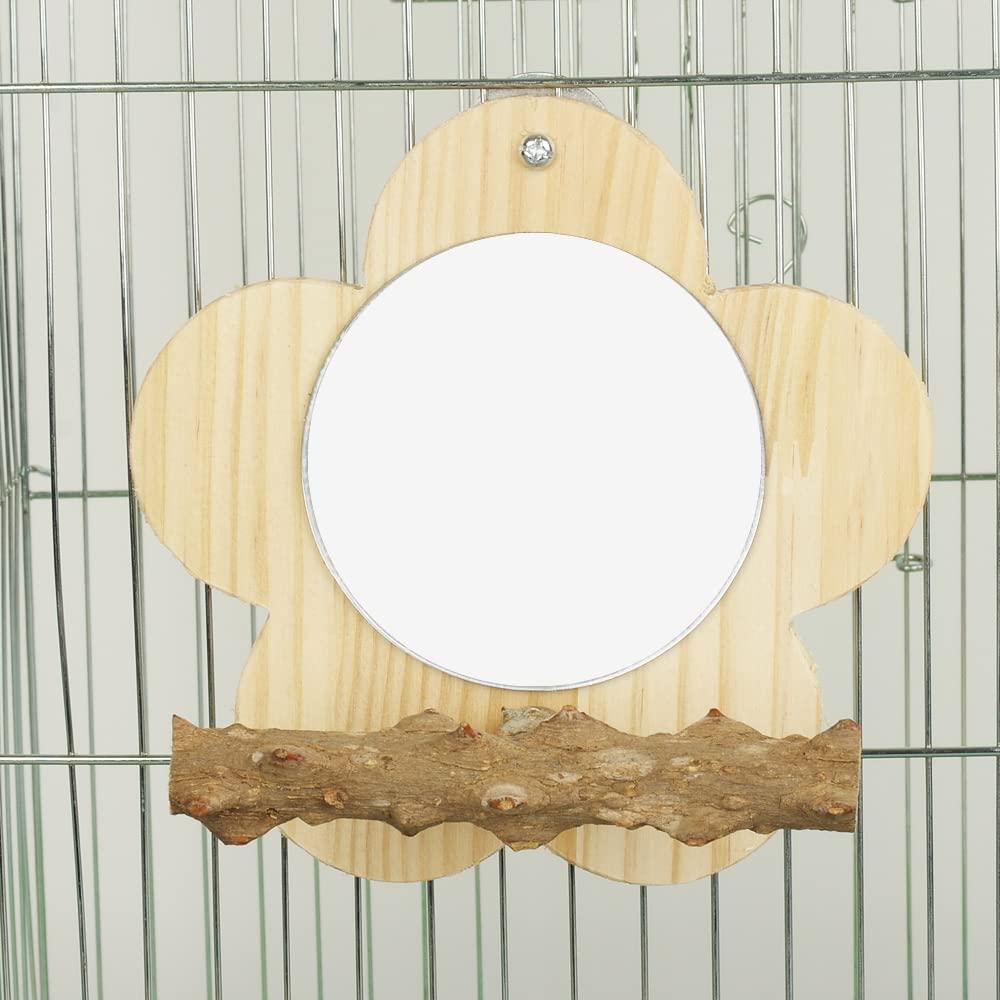 Wooden Bird Mirror with Perch, Parakeet Mirror Toy with Stand, Parrot