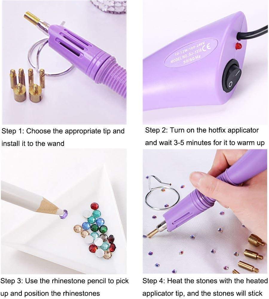 Bedazzler Kit Completo Strass Hot-Fix Con Applicatore, 7 Punte E 6344 Cristalli - Fai Da Te Vestiti E Accessori (Rosa)