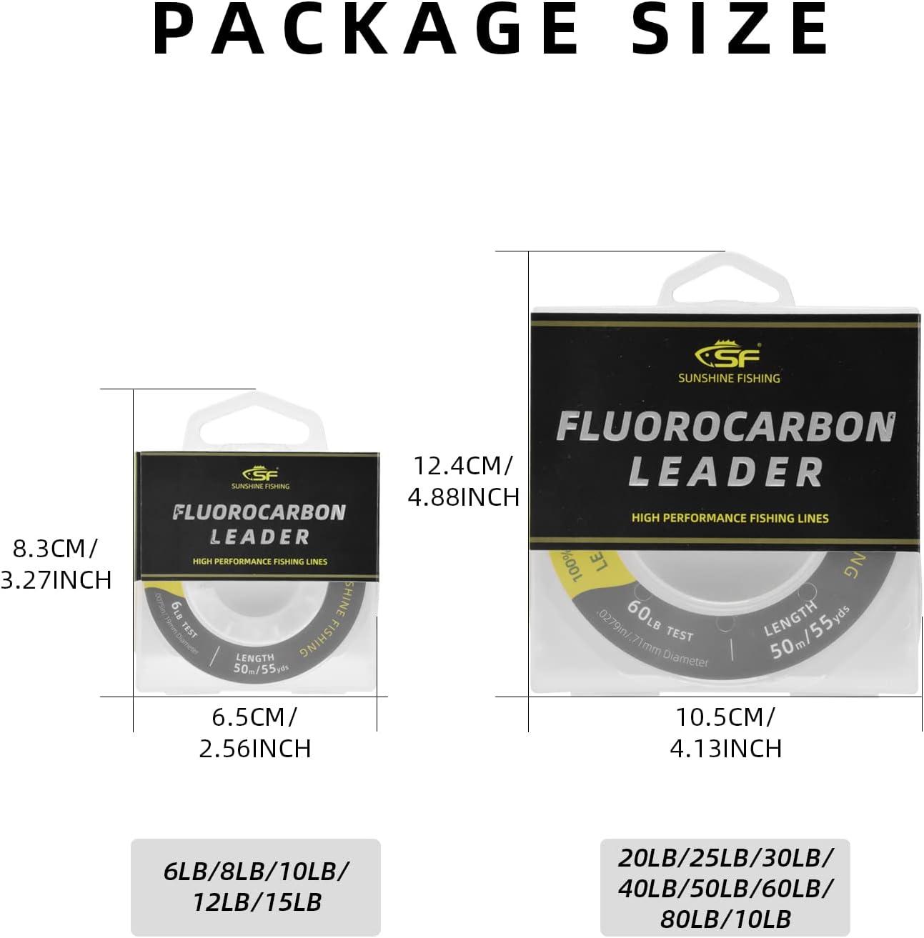 SF 100% Pure Fluorocarbon Leader Material Fishing Line Clear  6/8/10/12/15/20/25/30/40/50/60/80/100LB Virtually Invisible Sink Fast for  Saltwater