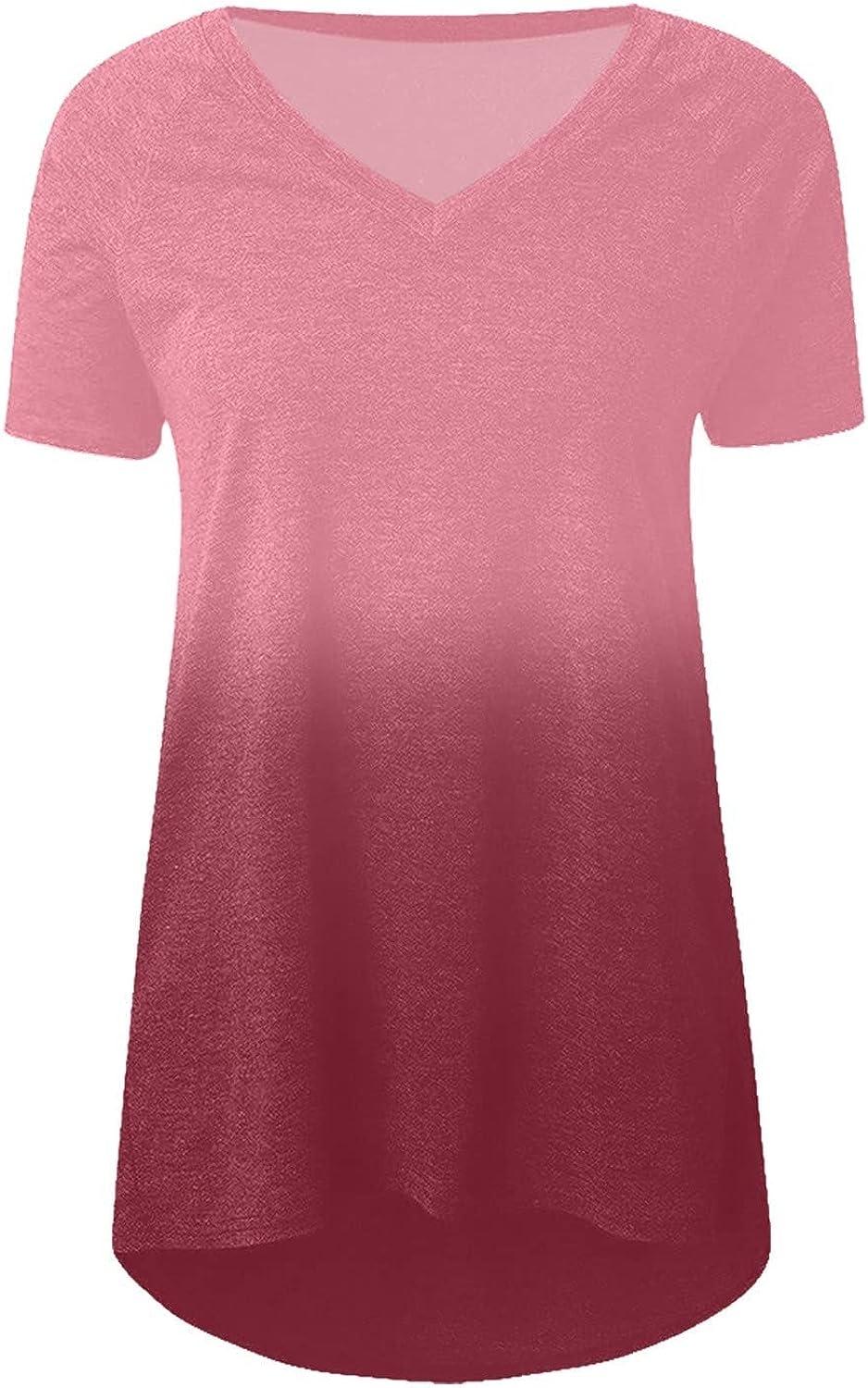 ABABC Women's Tops for Leggings,Dressy Casual Ombre Print V-Neck T Shirts  That Hide Belly Fat Loose Flowy Tunic Blouses Medium Pink