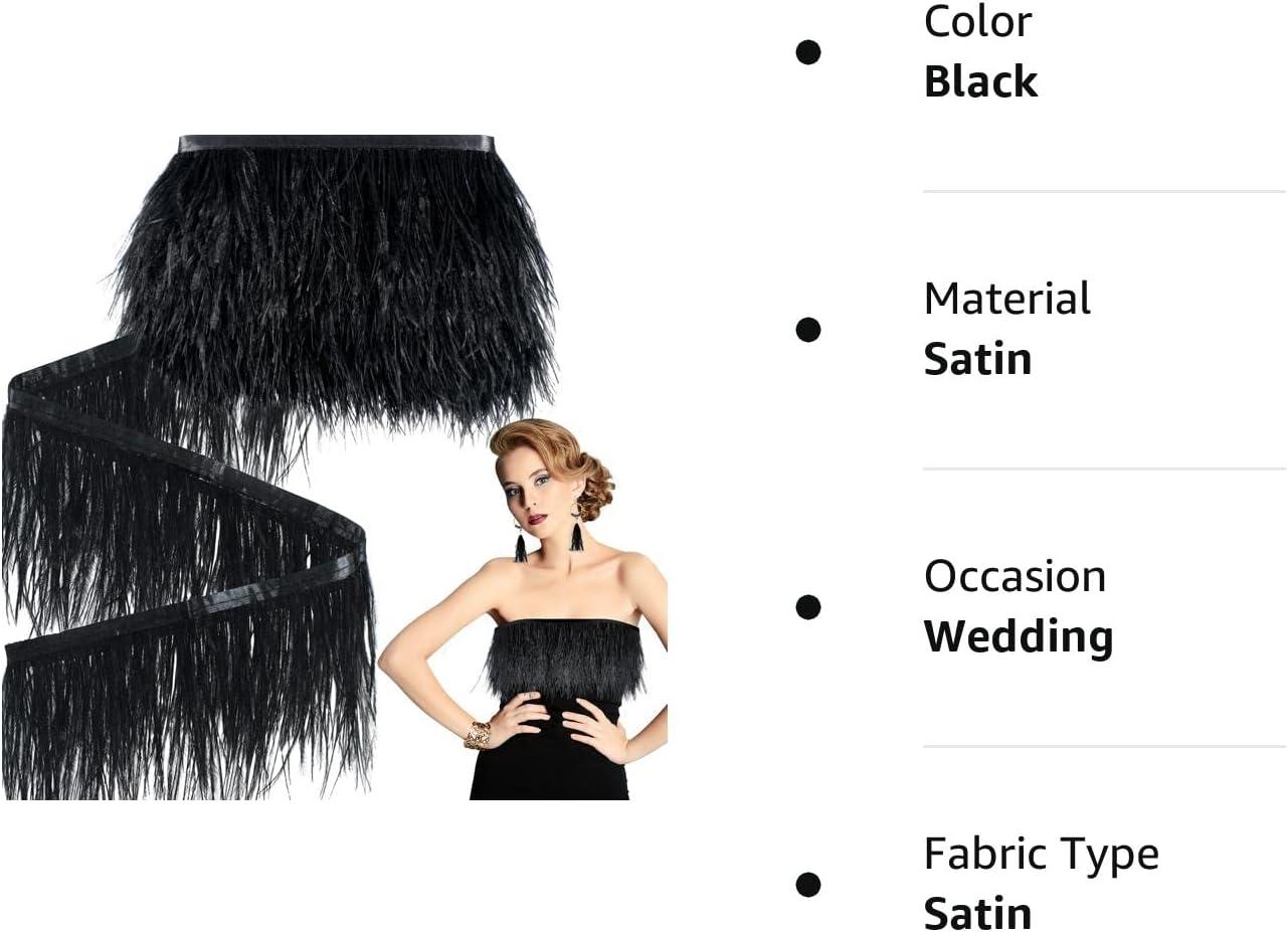 AWAYTR Ostrich Feather Trim Fringe - Satin Ribbon Dress Sewing Crafts  Costumes Decoration Pack of 10 Yards (Black)
