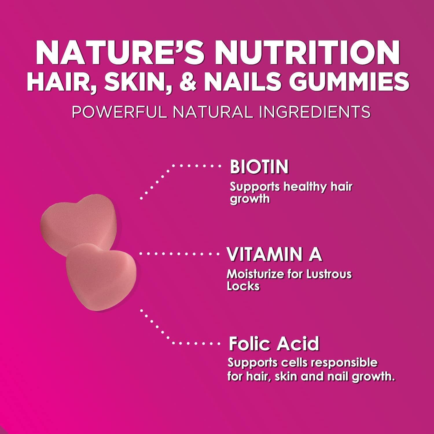 Hair Gummy Vitamins, Sugar Free with Biotin 5000 mcg, Vitamin A, B12, C, D,  E, Folic Acid, Supports Hair Growth, Vegetarian Friendly, Supports Strong  Beautiful Hair and Nails, Non-GMO - 60 Gummies